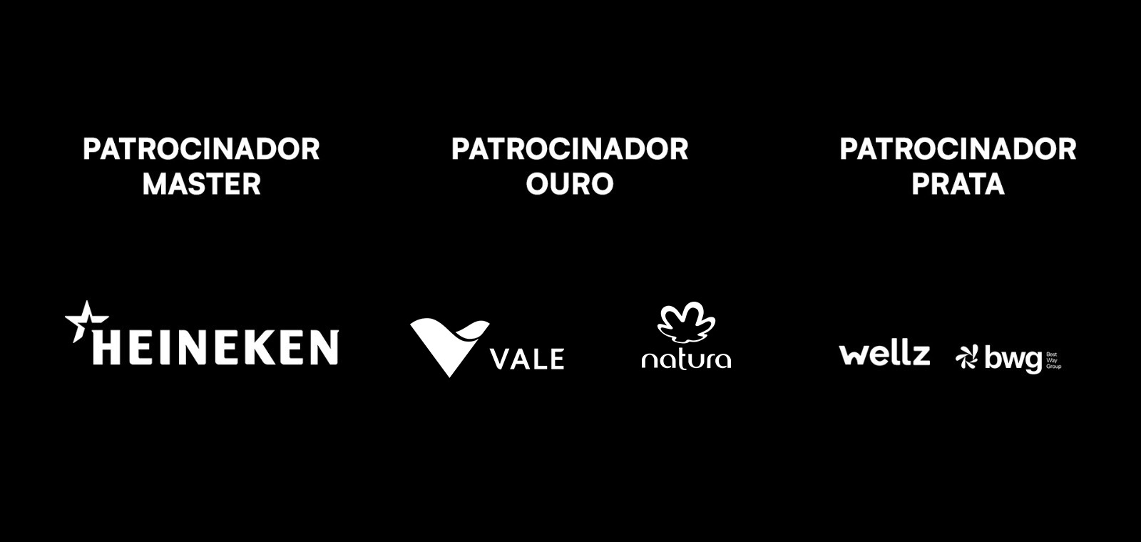 Patrocinadores: Heineken (Master), Vale e Natura (Ouro), Wellz e BWG (Prata)